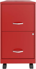 Pemberly Row 2-Drawer Metal Vertical Filing Cabinet 18 in Depth Red Finish Lockable Mobile Office Storage with High-Side Drawers Easy Roll Casters Fits Under Desk Letter Size Hanging Files