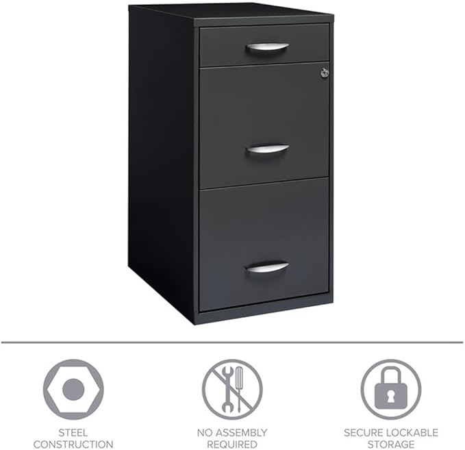 Scranton &amp Co 3-Drawer Metal Filing Cabinet 27.32 H x 14.25 W x 18.00 D Charcoal Finish Lockable Lateral File Cabinet for Home or Office Organization Letter Size Hanging File Storage