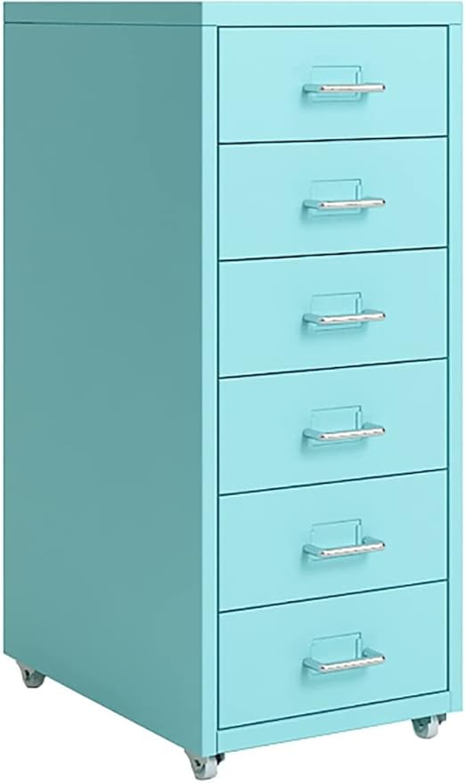 6-Drawer File Cabinet Metal Mobile File Cabinet with Wheels Filing Cabinet Under Desk for Home/Office (Color:Lake Blue)