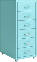 6-Drawer File Cabinet Metal Mobile File Cabinet with Wheels Filing Cabinet Under Desk for Home/Office (Color:Lake Blue)