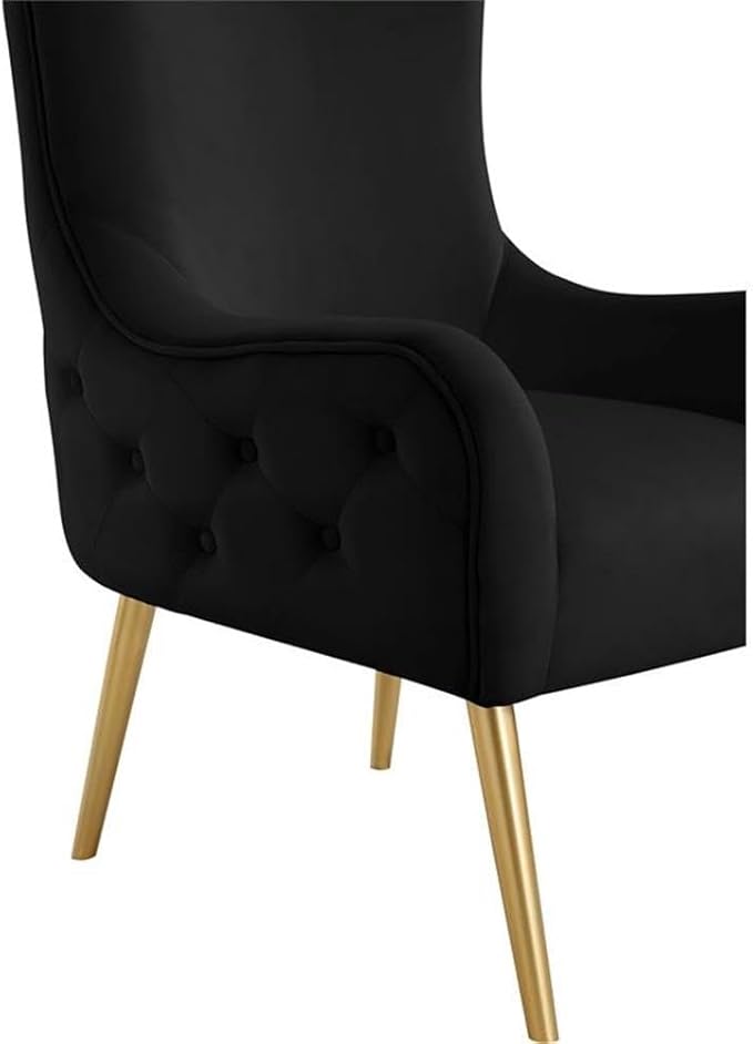 Meridian Furniture 536Black Alexander Collection Modern | Contemporary Velvet Upholstered Accent Chair with Sturdy Gold Metal Legs and Deep Button Tufting on Back 27 W x 33 D x 51 H