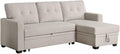 Devion Furniture L-Shaped Polyester Fabric Reversible Easy Convertible Pull-Out Sleeper Sectional Sofa/Storage Chaise with Tufted Back Cushions and Track Arms in Beige