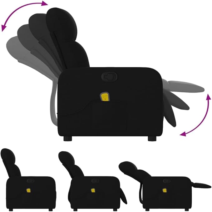 vidaXL Massage Recliner Chair - Elderly-Friendly Black Fabric Armchair with Manual Recline/6-Point Vibration/USB-Powered Massage