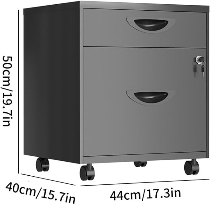 Mobile Metal File Cabinet Vertical Rolling File Cabinet with Lockable Wheels Movable Locking Cabinet Low Storage Cabinet with 2 Drawers for Office
