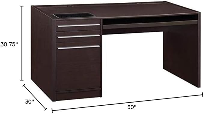 Contemporary Wood Computer Desk 60 W x 30 D x 30.75 H Cappuccino Finish 3 Drawers with Keyboard Drawer Modular Home Office Desk Modern Style