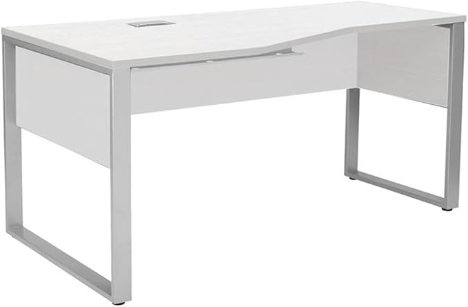 Pemberly Row Crescent Desk 35.43 W x 66.93 D Laminated White Finish Wood Laminate Surface Contemporary Style Magnetic Wire Management Durable Home Office Desk for Everyday Use