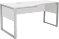 Pemberly Row Crescent Desk 35.43 W x 66.93 D Laminated White Finish Wood Laminate Surface Contemporary Style Magnetic Wire Management Durable Home Office Desk for Everyday Use