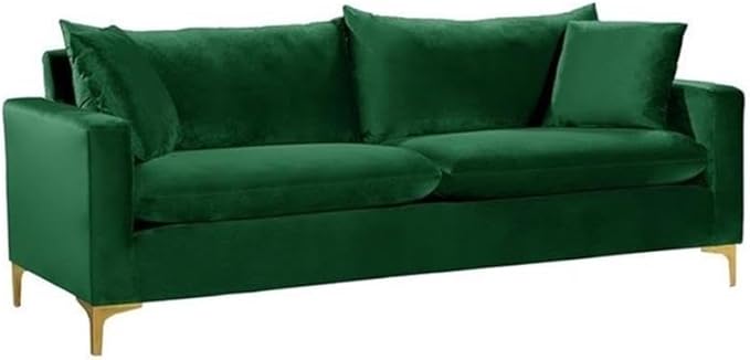Meridian Furniture Naomi Collection Modern | Contemporary Green Velvet Upholstered Sofa with Stainless Steel Base in a Rich Gold or Chrome Finish 81.5 W x 33.5 D x 30 H (633Green-S)