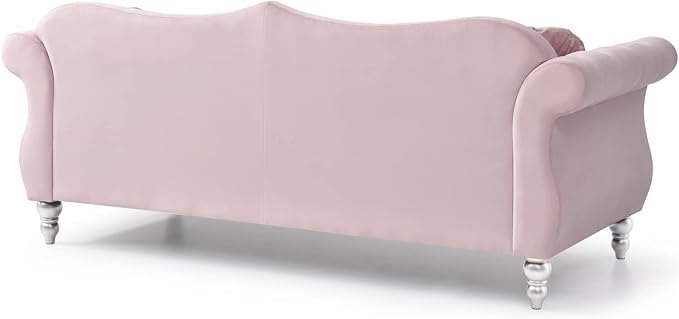 Maykoosh Velvet Sectional Sofa Tufted Living Room Couch Ruched Arm Style - 82 Wide Pink