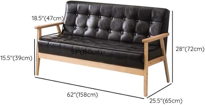 NIUYAO Sofa Couch with Comfy Armrest Upholstered Tufted Back Small Loveseat Sofa Modern Classic Faux Leather Couch for Living Room Bedroom Apartment Office -Black 62 L x 26 W x 28 H