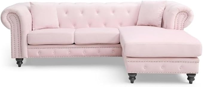 Glory Furniture Nola Velvet Sofa Chaise in Pink