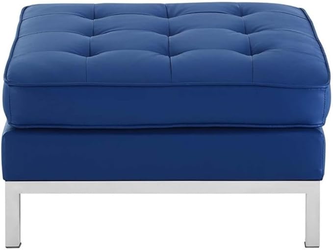 Modway EEI-3394 Loft Tufted Button Faux Leather Upholstered Square Ottoman in Silver Navy