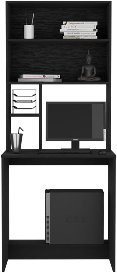 The Home Office Genius: 4-Shelf Computer Desk with Ample Legroom &amp Footrest - Black Wengue Finish