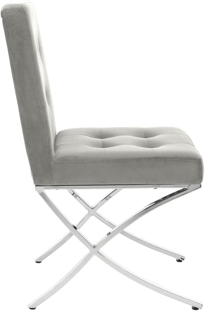 Safavieh Home Walsh Grey Velvet and Chrome Tufted Side Chair