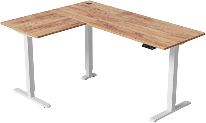 FEZIBO L Shaped Standing Desk Corner Standing Desk L Shape L Shaped Adjustable Table Light Brown