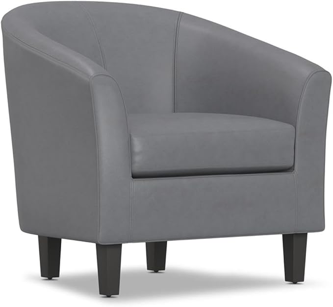 SIMPLIHOME Austin Tub Chair - 30 inch Wide Upholstered Faux Leather Contemporary Accent Chair in Stone Grey for Living Room or Bedroom with High Arms Removable Cushion and Deep Seat Comfort