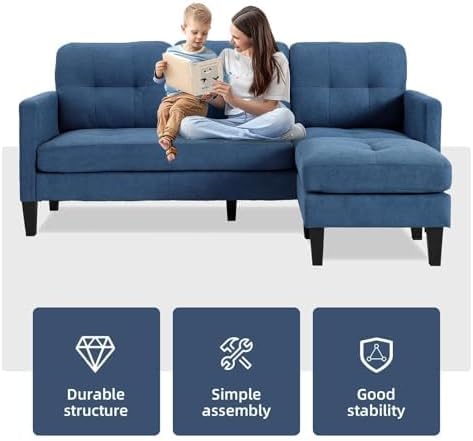 L Shaped Couch Convertible Sleeper Sofa Bed with Reversible Chaise Sectional Lounge Sectional Boneless Couch for Apartment Small Couches for Small Spaces Blue