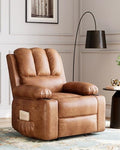 22 in Leather Recliner Chair for Adults Overstuffed Manual Recliner Single Sofa with Cup Holder &amp Side Pockets 400 LBS Capacity Upholstered Chair for Living Rooms Brown