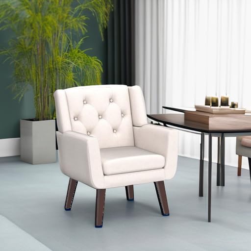 Living&ampGiving Accent Chair Button-Tufted Upholstered Living Room Chairs Comfy Reading Mid Century Modern with Linen Fabric Lounge Arm for Bedroom (Beige) 29.33D x 28.94W x 34.65H Inch