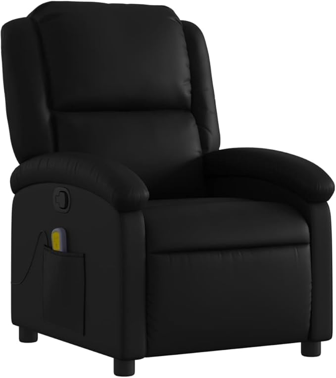 Massage Recliner Chair Black Faux Leather Metal Plywood Single Seater Ergonomic Design Living Room Office Reading Relaxation