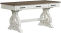 Pemberly Row 60 Wood Writing Desk Rustic White and French Oak Finish Harp Style Base Center Flip-Down Drawer 2 Utility Drawers Modern Home Office Desk for Workspace or Study Room
