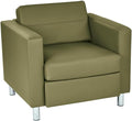 Pemberly Row Modern Armchair Green Vinyl Fabric 32 W x 30.5 D x 29.5 H Cushioned Box Spring Seat Silver Metal Legs Faux Leather Upholstery Contemporary Style Guest Chair for Living Room or