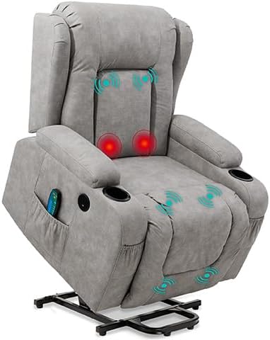 Best Choice Products PU Leather Electric Power Lift Chair Recliner Massage Chair Adjustable Furniture for Back Legs w/ 3 Positions USB Port Heat Cupholders Easy-to-Reach Side Button - Gray
