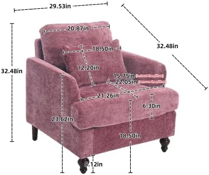 QQU Modern Upholstered Armchair Chenille Fabric Single Armchair with Cushions Living Room Lounge Chair Reading Chair with Solid Wood Frame Suitable for Bedroom Reception RoomWine Red