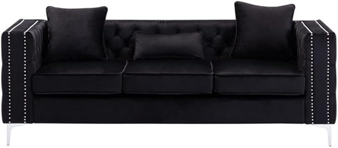 Lilola Home Lorreto Black Velvet Sofa