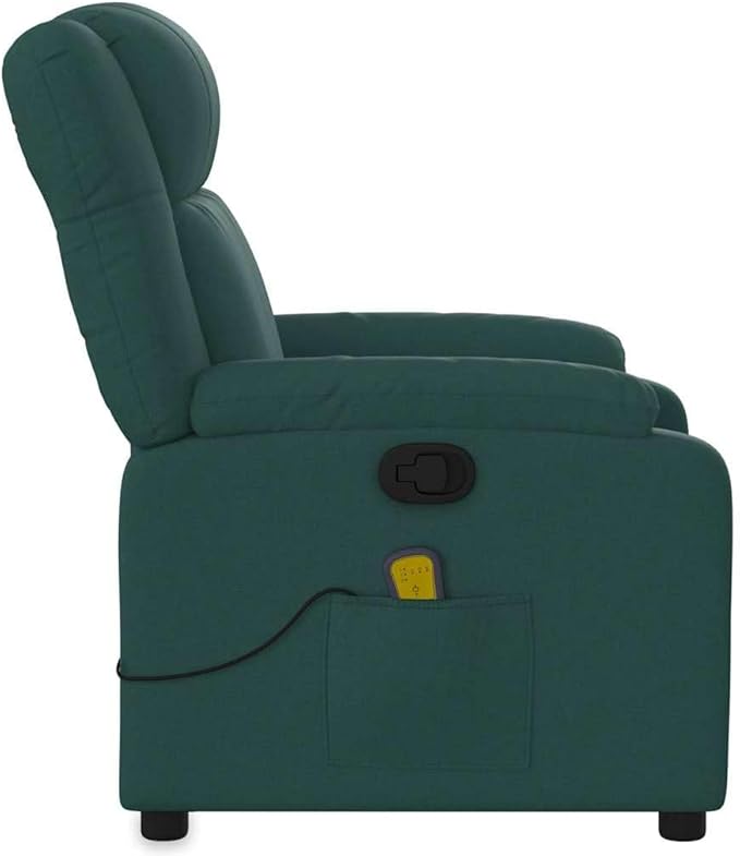 vidaXL Dark Green Reclining Massage Chair with 6 Point Vibration and Adjustable Backrest for Home Theater Living Room Recliner Armchair Fabric Chairs Comfort Modern