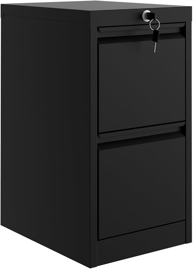 File Cabinet with 2-Drawer Lock - Vertical Metal Filing Cabinet for Letter/Legal Size Documents - Heavy Duty File Storage for Home Office | Requires Assembly Black