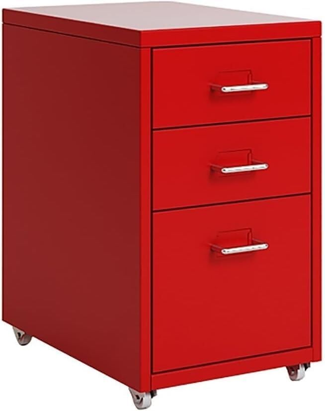 File Cabinet Metal File Cabinet Cabinet with Wheels 3/5 /6/8 Drawers Vertical Filing Cabinet for Home/Office (Color : Red Size : 3 Drawer)