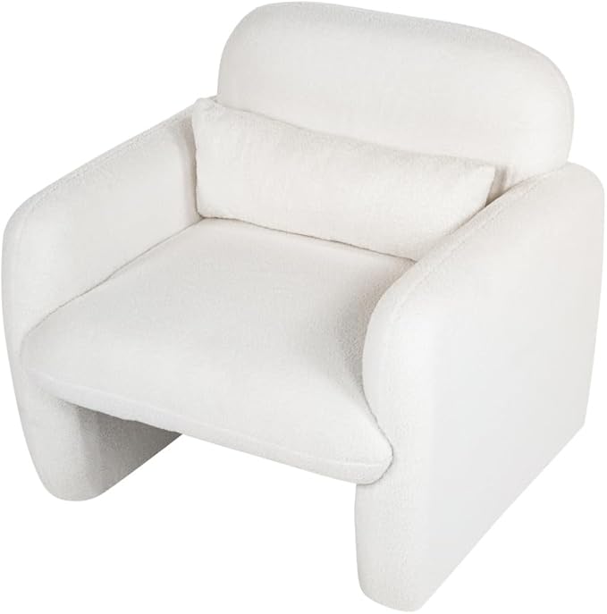 Stylish and Minimalist Teddy Fleece Single Sofa Chair with Arms and Pillow Armchair Accent Chair for Living Room Bedroom StudyGrey (Beige + Teddy)