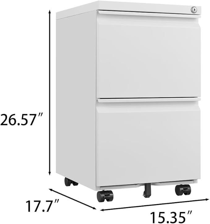 3-Drawer Mobile Filing Cabinet with Lock Metal Filing Cabinet to be Installation Required (2 Drawer White)