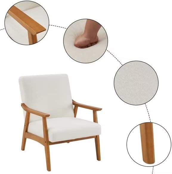 JINS&ampVICO Modern Accent Chair Teddy Velvet Armchair Upholstered Mid Century Lounge Chair with Removable Padded Cushion and Wood Frame Comfy Reading Chair for Living Room/Bedroom Creamy-White