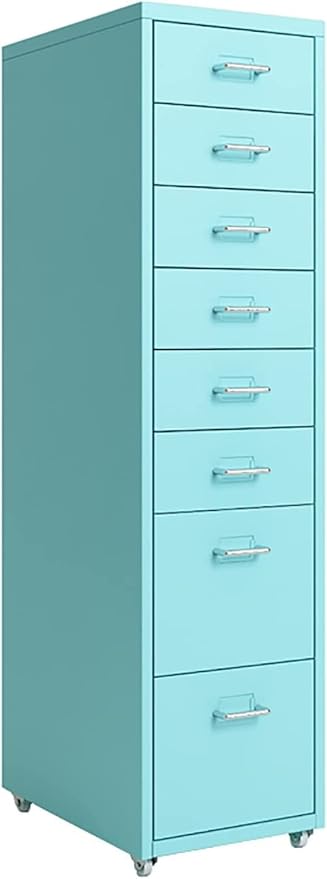 8-Drawer File Cabinet Metal Mobile File Cabinet with Wheels Filing Cabinet Under Desk for Home/Office (Color:Lake Blue)