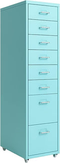 8-Drawer File Cabinet Metal Mobile File Cabinet with Wheels Filing Cabinet Under Desk for Home/Office (Color:Lake Blue)