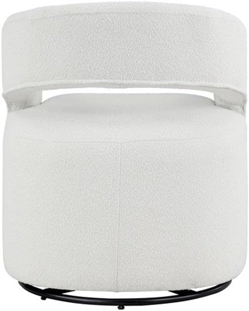 Pemberly Row Contemporary Fabric Armchair 360-Degree Swivel Curved Armrests Bouclé Fabric in White 32.75 H x 27 W x 26 D Modern Accent Chair for Living Room Bedroom Office