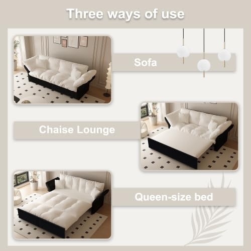 74.8'' Pull Out Sofa Bed Queen Convertible Sleeper Sofa Couch Velvet Loveseat Recliner Comfy Cloud Futon Couch for Living Room Apartment Small Space Bedroom RV Beige