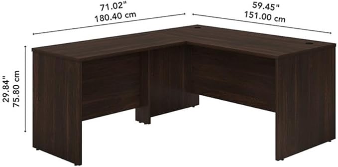 Pemberly Row L Shaped Desk 60W x 42W Engineered Wood Black Walnut Finish Spacious Work Surface Wire Management Durable Home Office Desk for Computers or Multiple Monitors