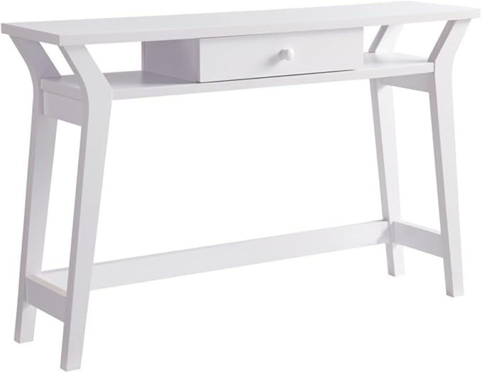 Modern White Console Work Table with One Smooth-Glide Drawer Two Spacious Side Shelves for Storage Versatile Use Compact Home Office Desk Durable Construction