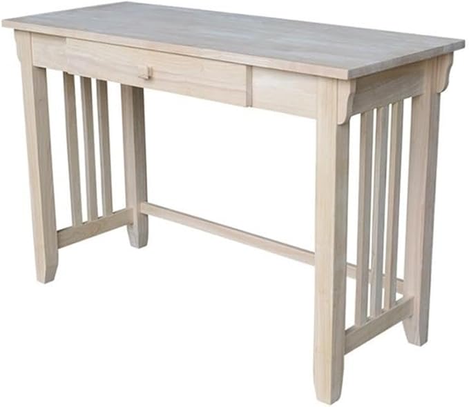 Pemberly Row Mid Century Writing Desk 45 W x 22 D x 30 H Solid Hardwood Butcher Block Surface Single Drawer with Euro Glide Ready to Assemble Home Office Desk
