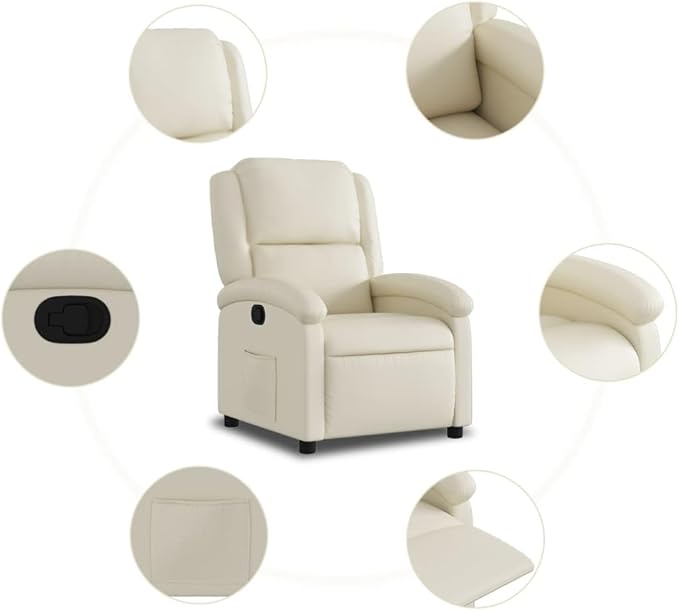 Cream Faux Leather Recliner Chair Manual Reclining Armchair for Living Room Padded Reading Lounge Chair 242.5 lb Capacity 34.1 x 28.0 x 39.2 in