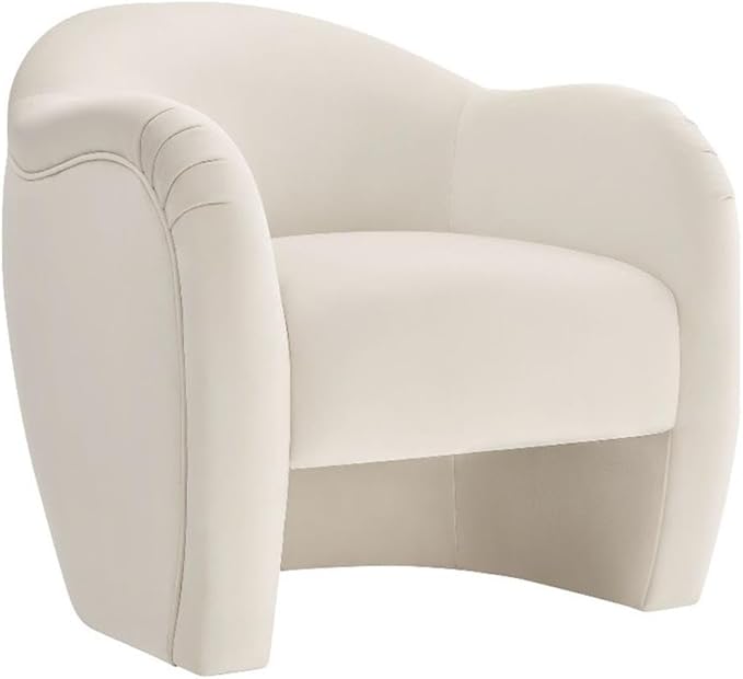 Modway Compose Barrel Chair with Performance Velvet Fabric in Alabaster – Upholstered Accent Armchair with Curved Backrest – Cozy Lounge Chair for Reading – Round Comfy Single Sofa Club Chair