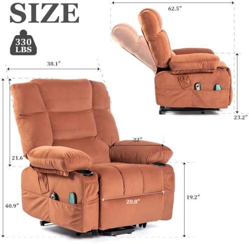Electric Power Lift Recliner Chair Recliner Sofa for Elderly Heat and Massage2 Cup Holders Recliners Chairs for Living Room Infinite Position and Double 2 Side Pocket (Brown)
