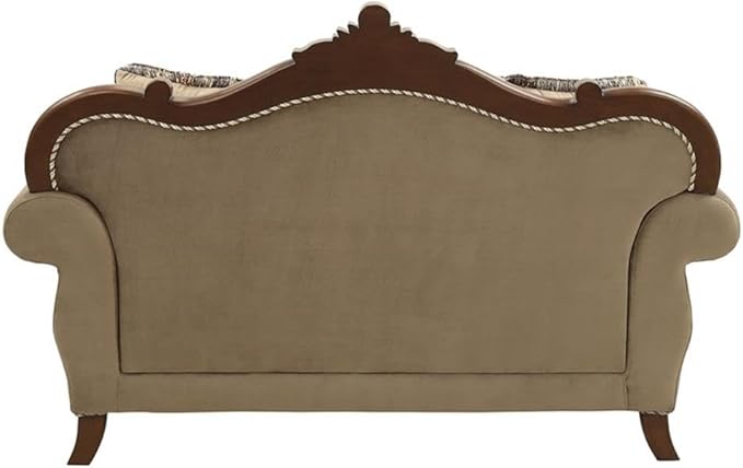 Acme Mehadi Upholstery Rolled Arm Loveseat with Queen Leg in Walnut