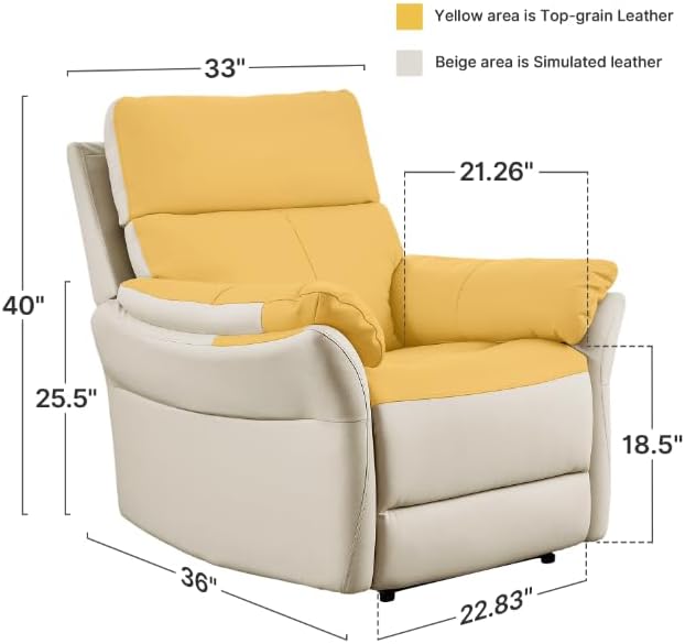 AIRSKY Genuine Leather Recliner Chair Top Grain Leather Italian Water-Washing Process Lazy boy Recliner Chair for Living Room Theater Seating Bedroom BeigeR1