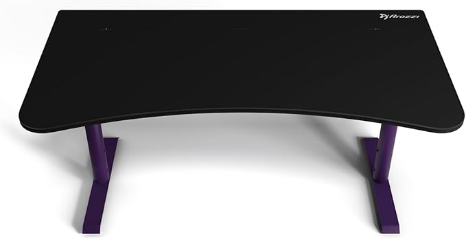 Arozzi Arena Ultrawide Curved Gaming and Office Desk with Full Surface Water Resistant Desk Mat with 3 Custom Monitor Mount Cut Outs and Under The Desk Cable Management Netting - Deep Purple
