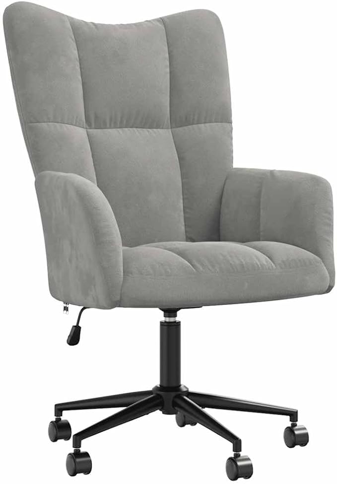 vidaXL Relaxing Chair with Adjustable Height in Light Gray Velvet Steel Frame and Swivel Mechanism - Modern Seating for Office or Living Room