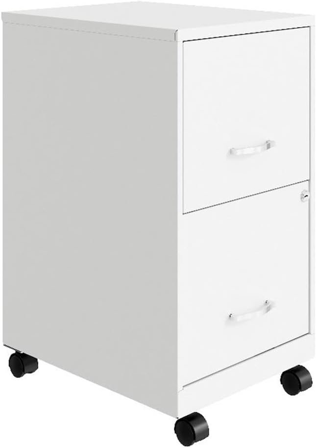 Pemberly Row 18 2 Drawer Mobile Metal File Cabinet Alpine White Finish Tamper-Resistant Locking Drawers Ball-Bearing Slides Locking Casters Commercial Office Storage Solution
